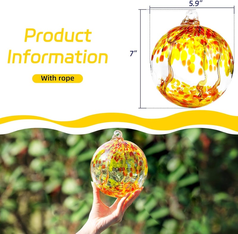 VOREEN 6" Hanging Glass Garden Gazing Ball Hand Blown Glass Witch Ball Christmas Ornament Friendship Balls for Outdoor Garden Patio Window Home Décor, Gift for Mom Wife Friend, Orange - Image 4